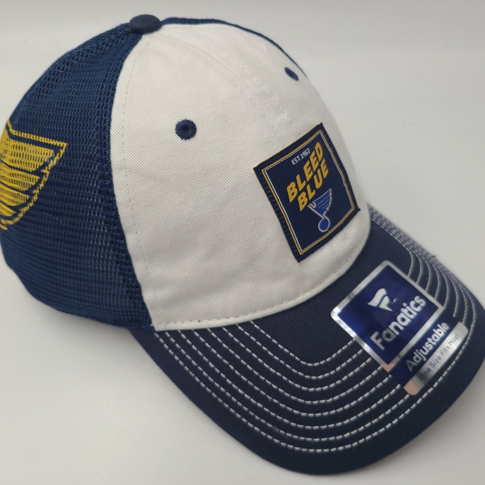 St Louis Blues Hat Snapback Trucker Mesh Fanatics Blue White NHL Bleed Blue Men